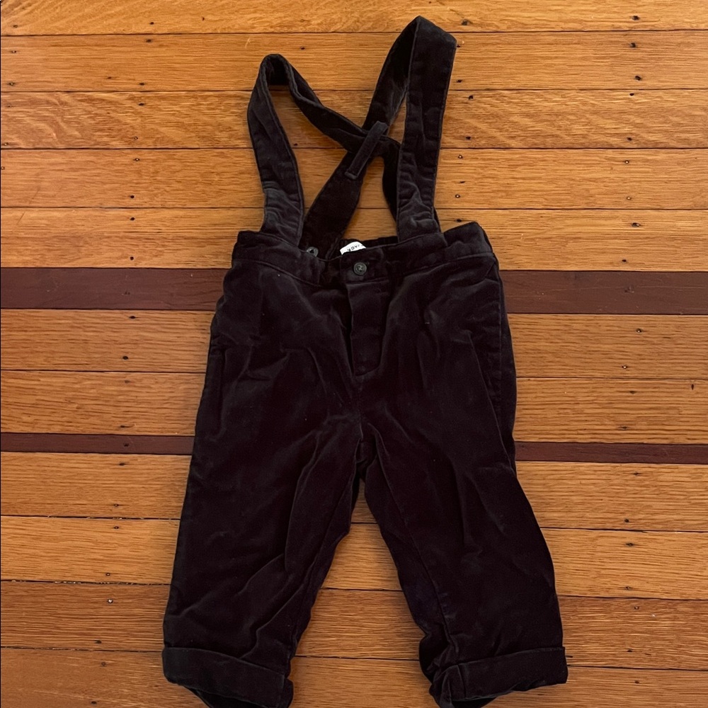 Janie and Jack Black Velvet Overalls